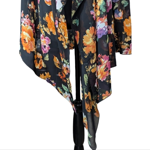 Neiman Marcus Black Boho Floral Sheer Festival Kimono Beach Cover Up Size M - Picture 5 of 9